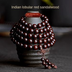 Star Seal Indian full of Venus leaflet red sandalwood old material bracelet 8mm 108 men's wooden Buddha beads rosary beads women's bracelet