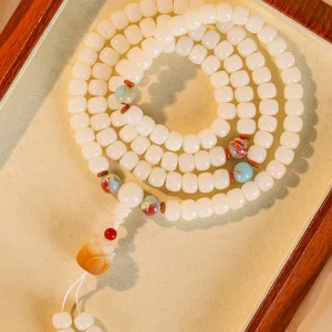 White jade bodhi root multi-circle bracelet with 108 beads, lotus and bodhi seed bracelet, cultural toy rosary, men's and women's necklace