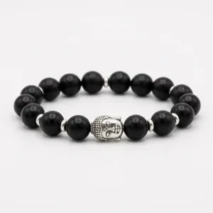 Ebony Wood & 925 Silver Buddha Bracelet - Men's Spiritual