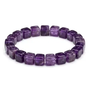 Natural Amethyst Square Bead Bracelet - 8mm