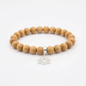 Sandalwood & 925 Silver Lotus Bracelet - Zen Collection