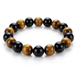 Men's Power Crystal Bracelet - Tiger Eye & Black Obsidian 12mm