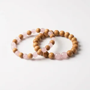 Couple's Bracelet Set - Sandalwood & Rose Quartz
